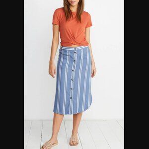 NWT Marine Layer Tess Midi Skirt Button Front Blue Stripe